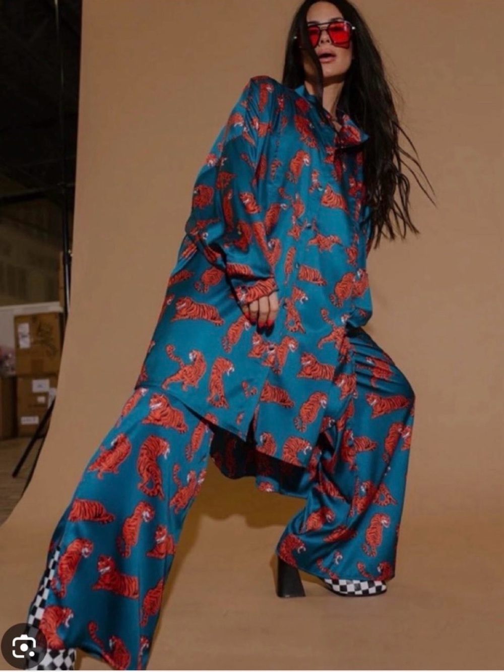 Lala Tiger-Print Teal & Orange set